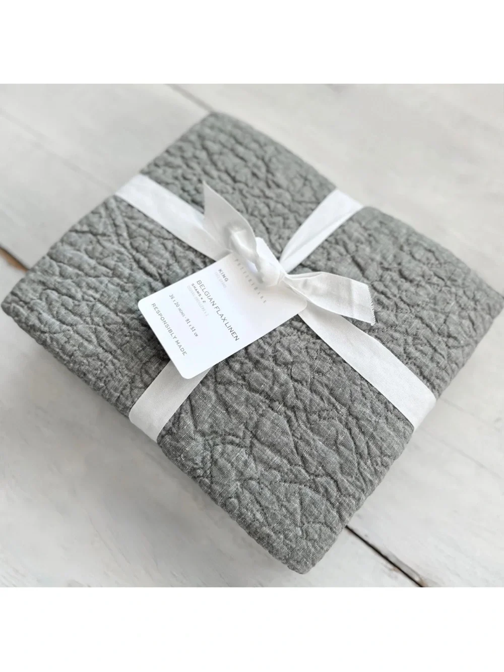 2 NEW Pottery Barn Belgian Flax Linen Floral Quilted KING Pillow SHAMS Gray $159